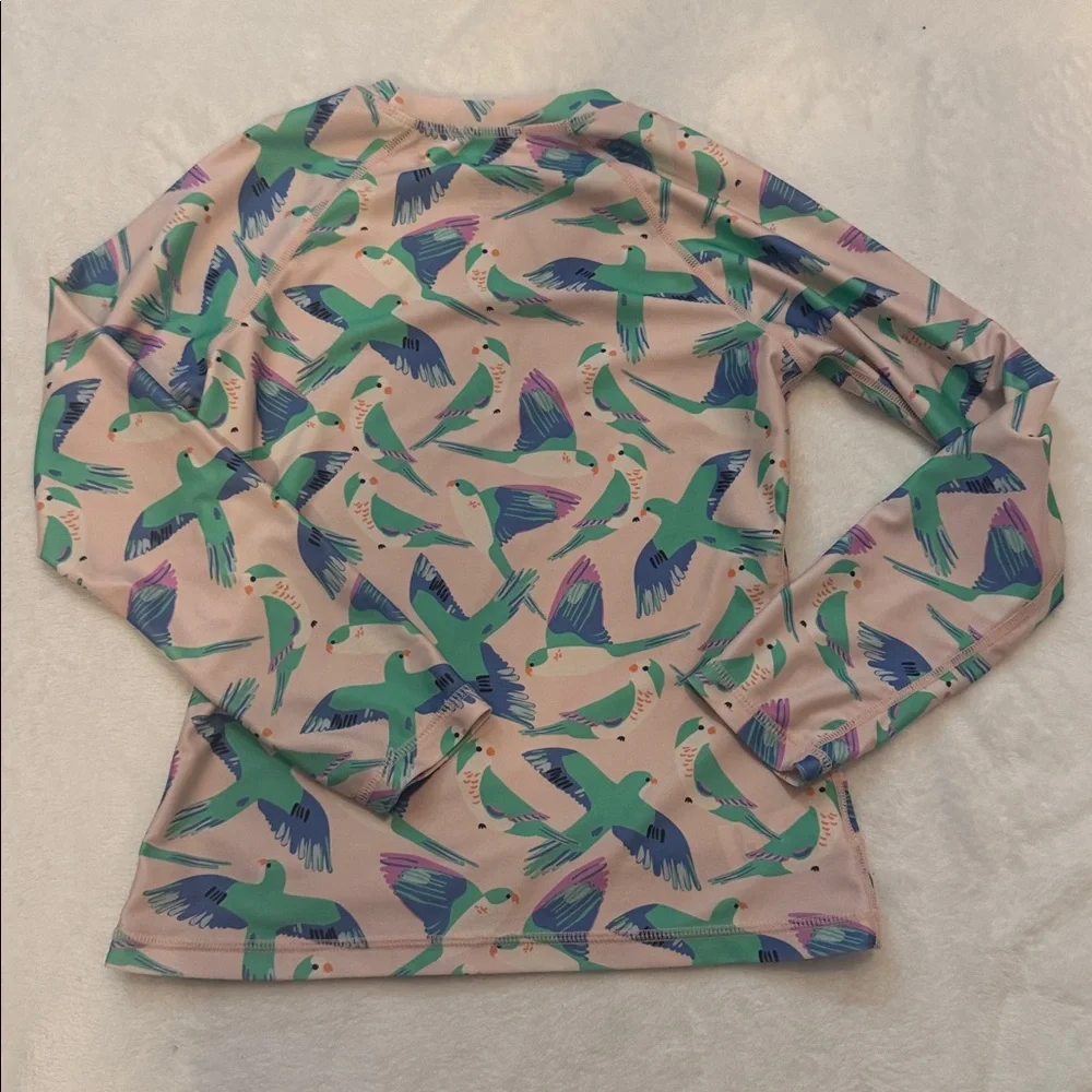 Tea Collection Girls Size 10 Bird Print Long Sleeve Rash Guard Swim Top UPF